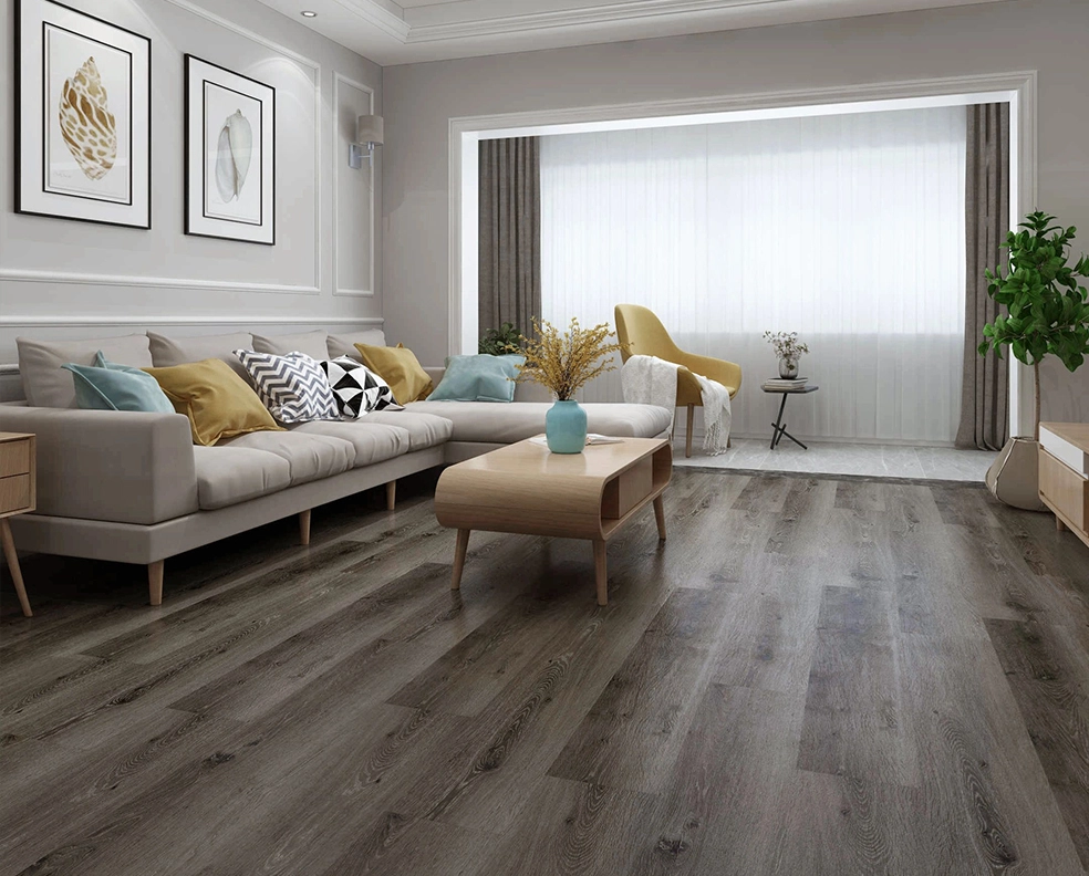 A living room with white couches and wooden floors